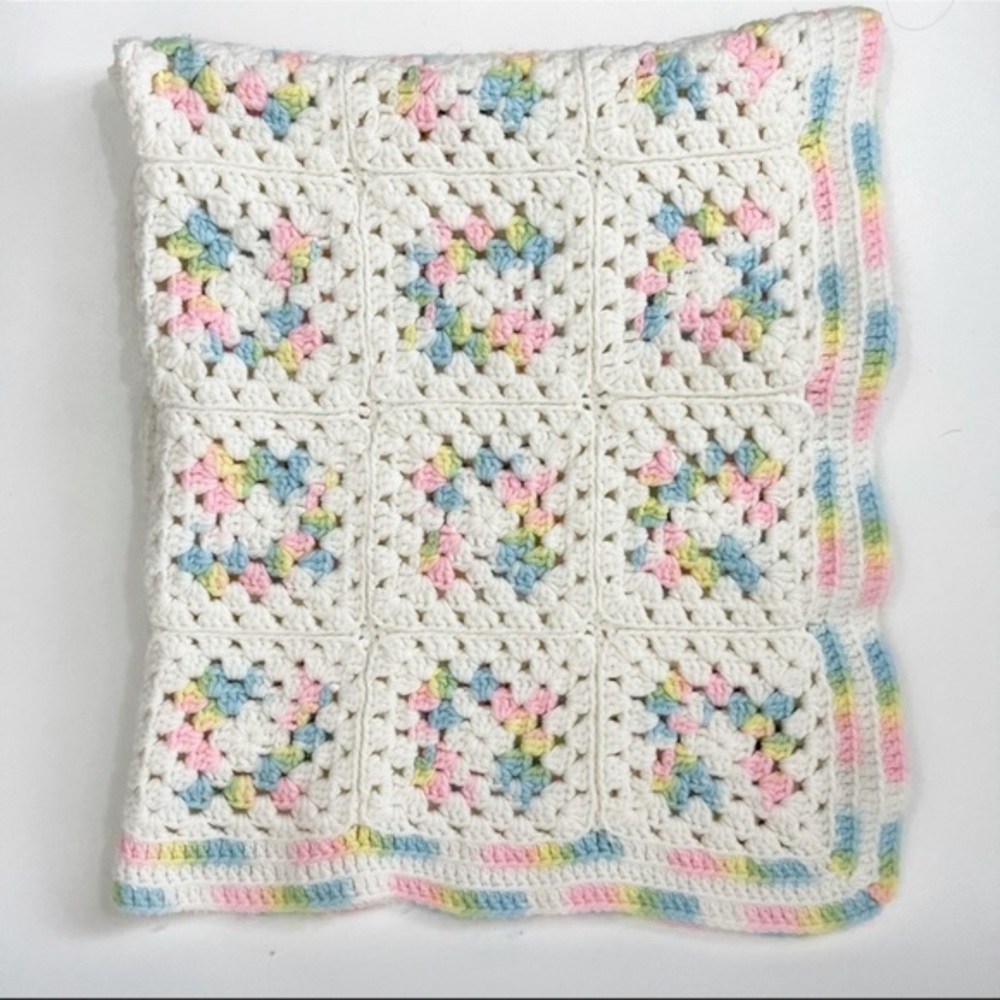 Granny Squares Knit Pastel Baby Blanket